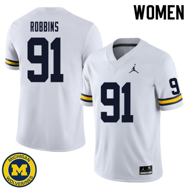 Women's University of Michigan #91 Brad Robbins White Player Jersey